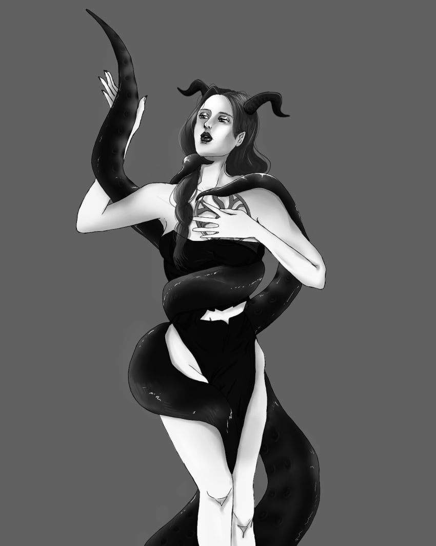 female fiona_gilman horns identity_v monochrome priestess tentacle