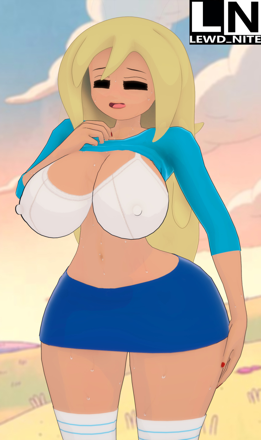 adventure_time big_breasts blonde_hair cartoon_network expressive fionna_and_cake fionna_campbell fionna_the_human_girl hbo_max hot_day koikatsu lewd_nite pov shirt_lift sunset sweat sweaty warner_brothers