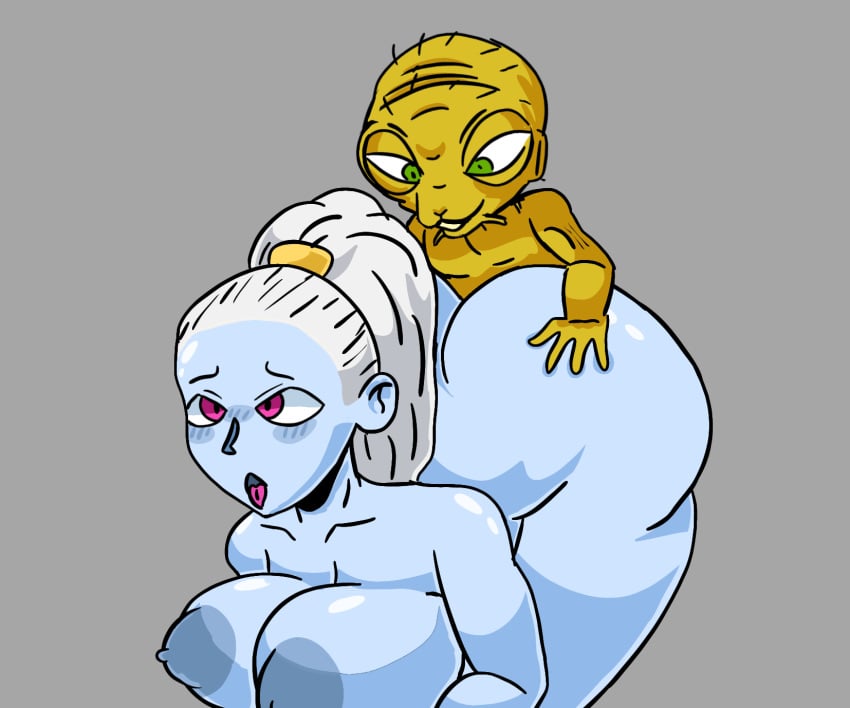 all_fours angel_(dragon_ball) babidi big_ass big_breasts blue_skin doggy_style dragon_ball dragon_ball_super dragon_ball_z fucking interspecies royalty size_difference themoll thick_ass thick_breasts thick_butt vados yellow_skin