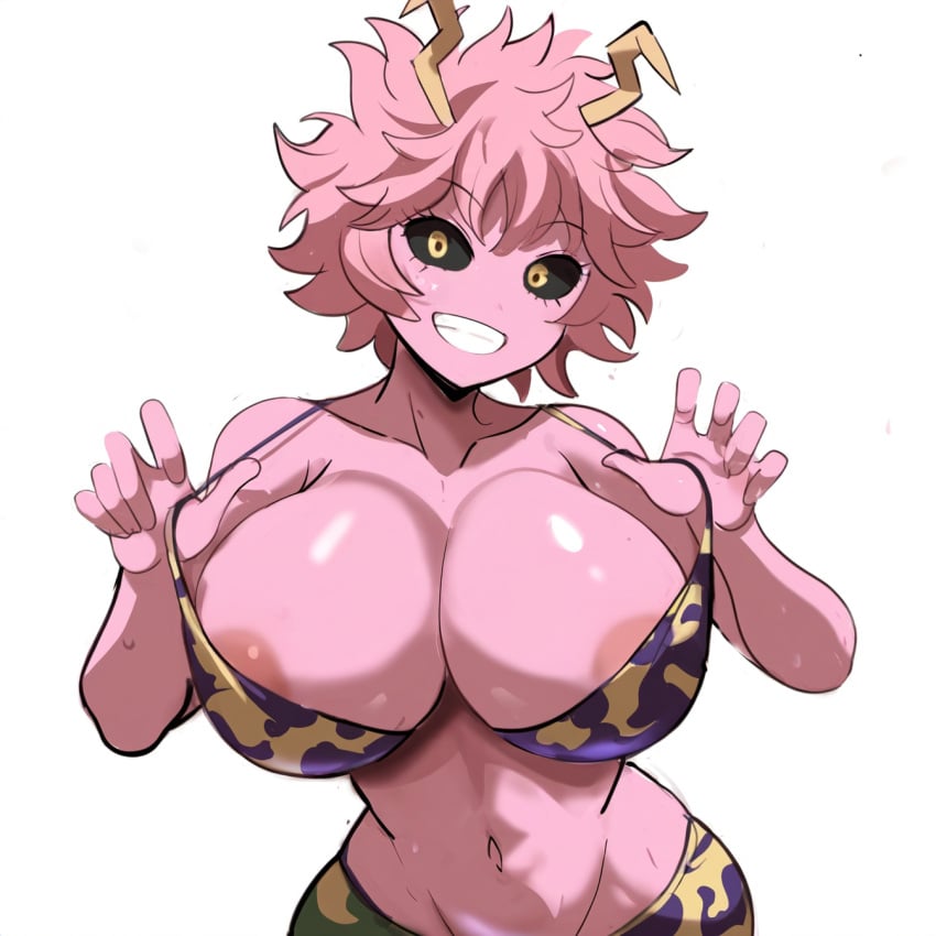 1girls ai_generated bra female huge_breasts mina_ashido mullon my_hero_academia novelai pink_hair pink_skin