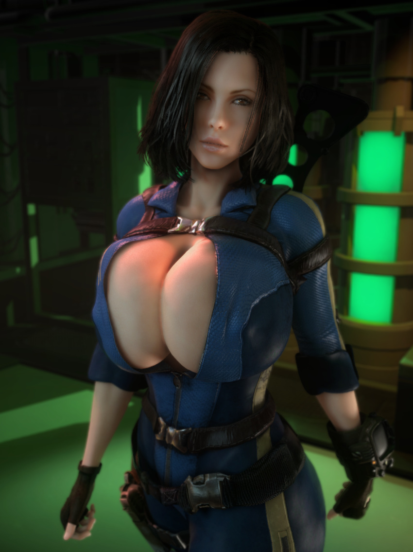 1girls 3d 3d_(artwork) alternate_ass_size alternate_breast_size ass big_ass black_hair bodysuit boots breasts breasts_bigger_than_head clothed clothed_female fallout female female_only female_solo fingerless_gloves gloves huge_breasts kate_beckinsale large_ass legs looking_at_viewer open_bodysuit open_clothes pip-boy selene_(underworld) solo solo_female thighs underworld unzipped_bodysuit vaako vampire vampire_girl vault_suit