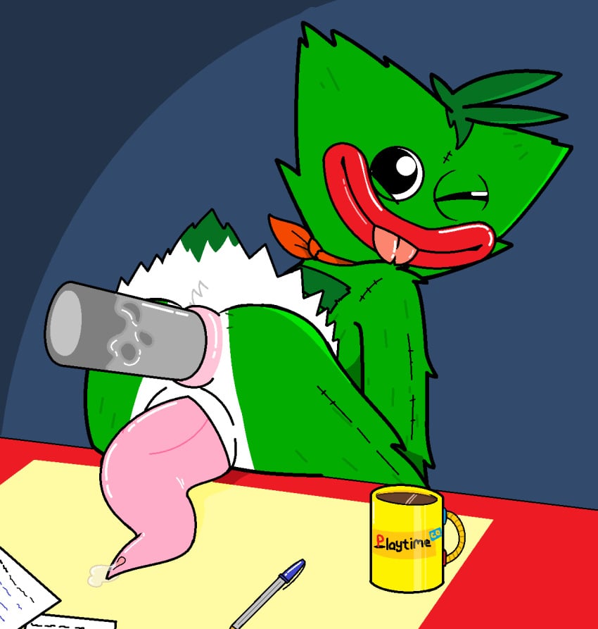 anal anal_sex animate_inanimate animated anus ass beverage bodily_fluids coffee container cup digital_media_(artwork) duo fan_character fur genital_fluids genitals glury_the_unown gnarly_charly_(character) green_body green_fur hi_res humanoid kerchief kerchief_only living_plushie looking_back male male/male mob_entertainment monster mug office penetration penis plushie poppy_playtime precum sex smile solo_focus tapering_penis tongue wuggy_(poppy_playtime)