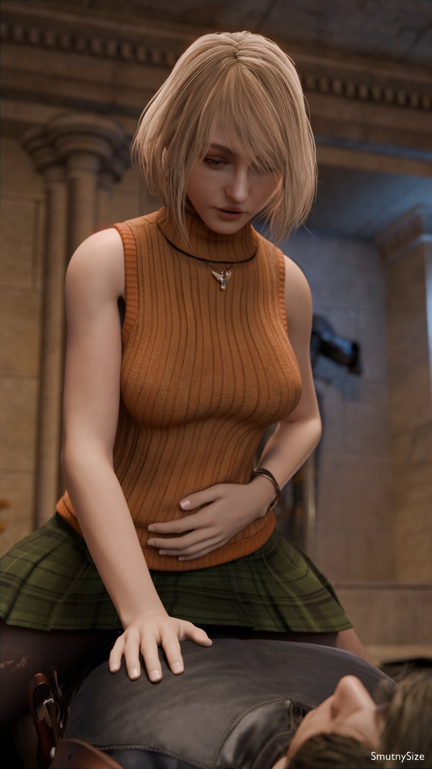 1boy 1girls 3d ashley_graham ashley_graham_(ella_freya) blonde_hair capcom female female_focus female_on_top going_commando leon_scott_kennedy resident_evil resident_evil_4 sex skirt smutnysize tagme vagina vaginal vaginal_penetration vaginal_sex