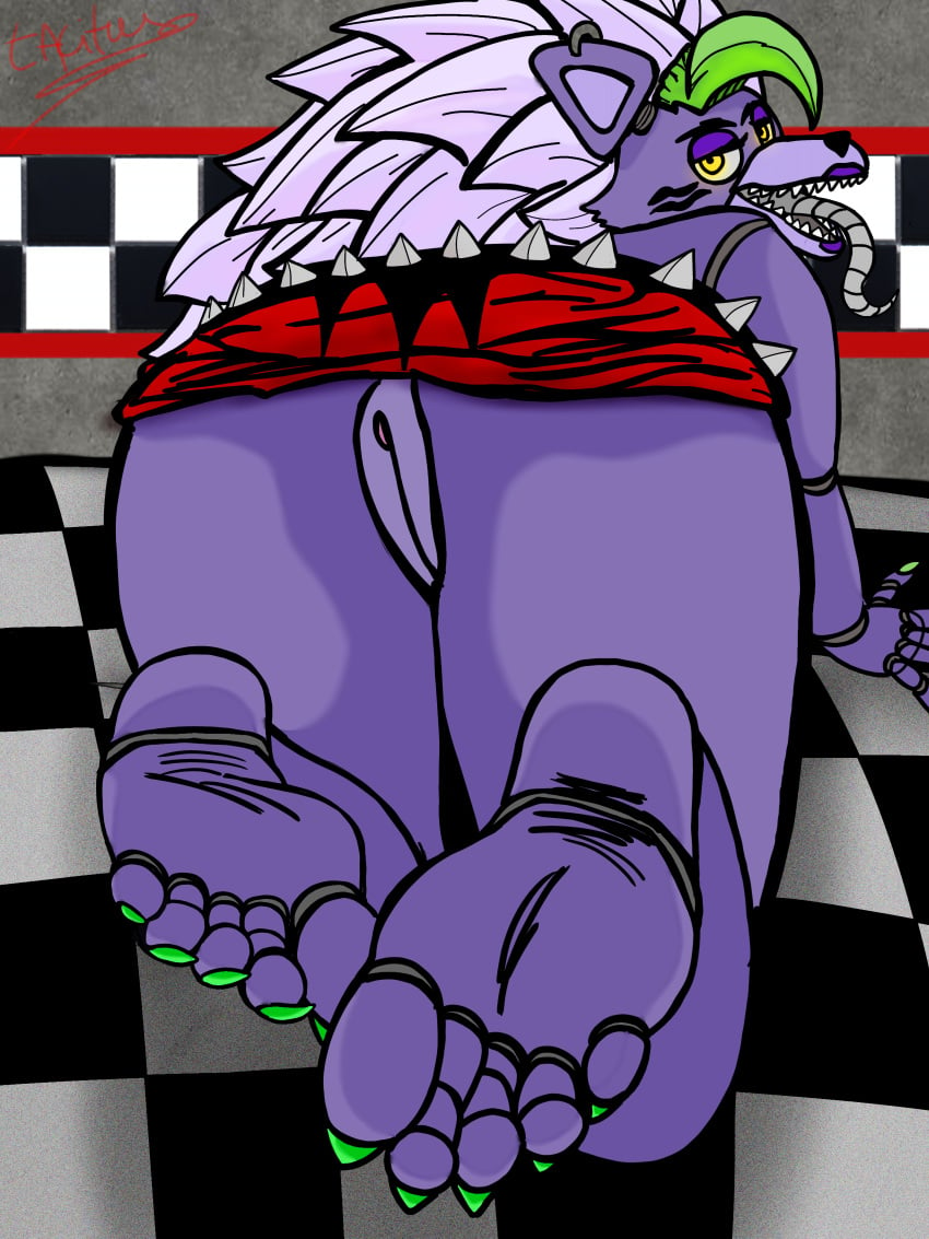 5_toes animatronic animatronic_female barefoot big_ass big_butt feet feet_up female female_focus female_only five_nights_at_freddy's five_nights_at_freddy's:_security_breach fnaf foot_fetish fox fox_girl furry furry_only pussy pussy_peek robot robot_girl roxanne_wolf_(fnaf) tacitusart