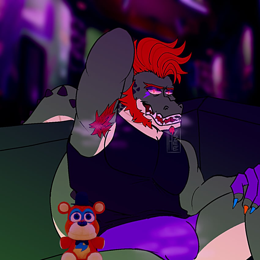 alligator alligatorid anthro armpit_hair barazoku body_hair briefs bulge clothing crocodilian facial_hair five_nights_at_freddy's five_nights_at_freddy's:_security_breach flaccid glamrock_freddy glamrock_freddy_(fnaf) hi_res male male/male male_only montgomery_gator montgomery_gator_(fnaf) musk musk_clouds reptile scalie scottgames shirt solo solo_male steel_wool_studios tank_top topwear underwear