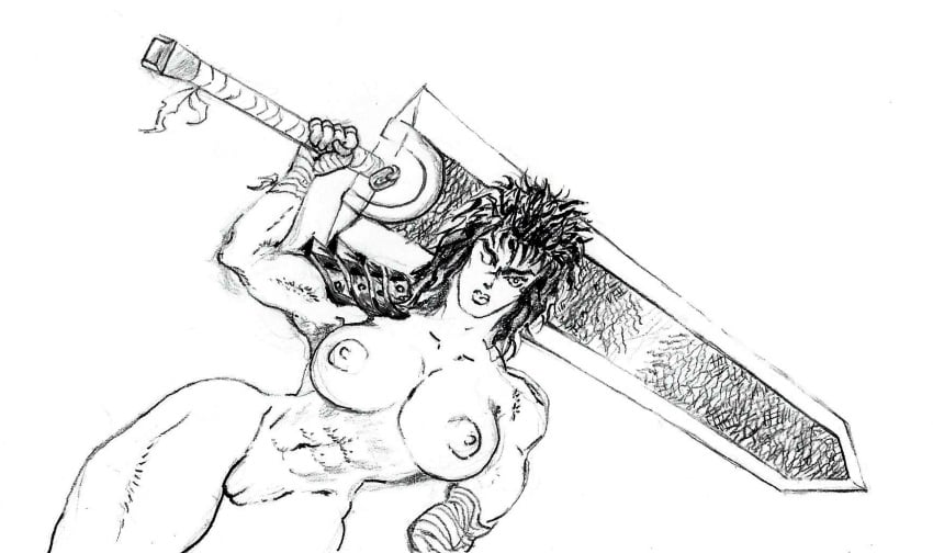 1girls abs amputee areola areolae armor bandages belly berserk big_breasts big_sword black_hair breasts female female_guts female_only front_view guarana_taravana guts_(berserk) hips human monochrome muscles muscular muscular_female naked navel nipples nude pencil_(artwork) pussy rule_63 shaved_pussy short_hair solo vagina