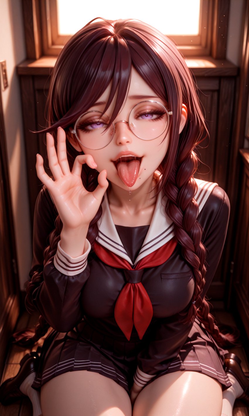 ai_generated chronoai danganronpa danganronpa:_trigger_happy_havoc danganronpa_2:_goodbye_despair danganronpa_v3 fellatio_gesture fukawa_touko gesture medium_breasts open_mouth presenting saliva school_uniform schoolgirl seductive seductive_eyes seductive_look seductive_smile thick_thighs tongue tongue_out