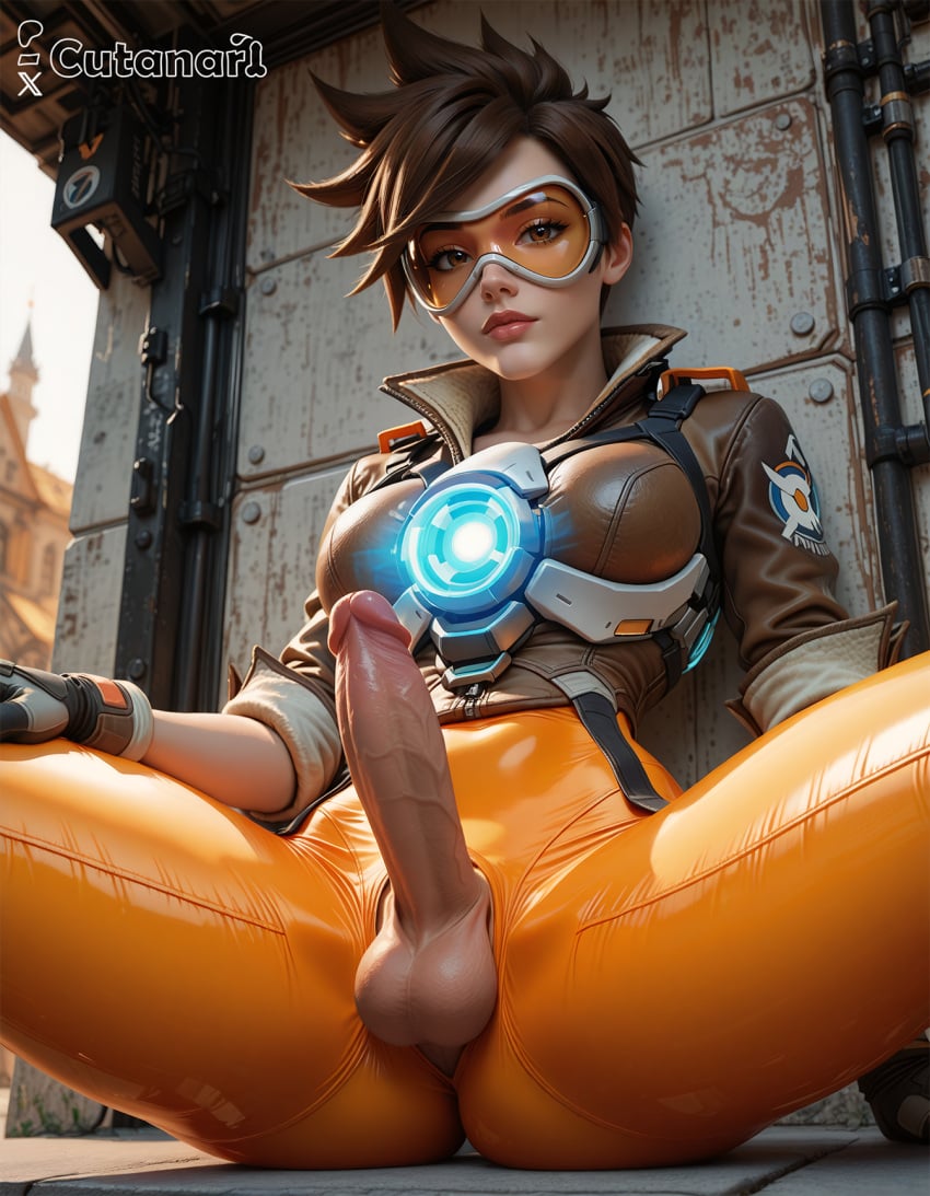 1futa abs ai_generated balls big_balls big_breasts breasts curvy cutanari dickgirl futa_only futanari looking_at_viewer nipples nsfw nude overwatch penis perfect_body ready_to_fuck small_waist smile solo tan_skin testicles tracer tracer_(cosplay)