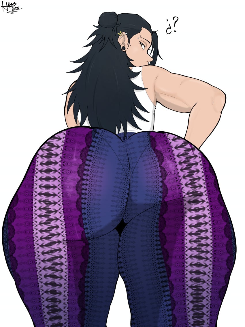 1boy ass big_ass black_hair bubble_butt clothing dat_ass ear_piercing earrings fat_ass femboy flare_pants forbidden_pants hassdr4w huge_ass jujutsu_kaisen large_ass long_hair looking_at_viewer looking_back male male_only massive_ass pantylines piercing png solo suguru_geto thick_ass thick_thighs thunder_thighs white_background wide_hips