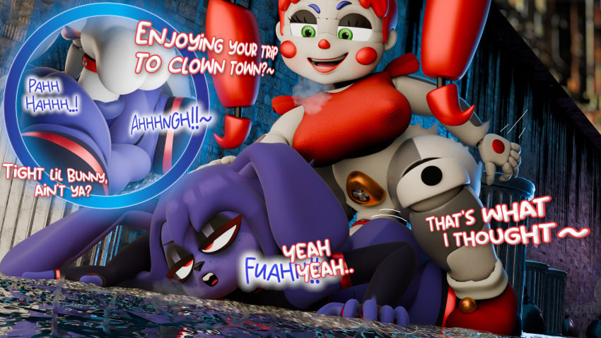 3d 4k anal anal_sex blender bunny circus_baby_(fnaf) circus_booby clown clown_girl femboy_bnnuy femdom five_nights_at_freddy's five_nights_at_freddy's:_sister_location futa_on_femboy futa_on_male futanari jordevoir purple_fur rabbit sex text