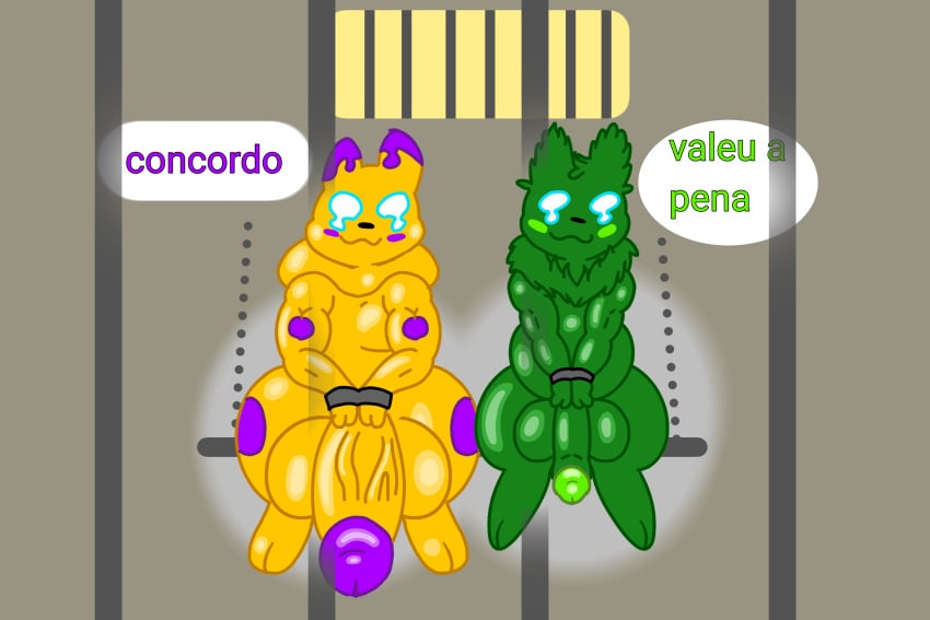 3:2 allanhu3 anthro big_penis duo genitals hi_res hiu_(hiuriel) huge_cock male penis rain_world slugcat slugcat_humanoid videocult