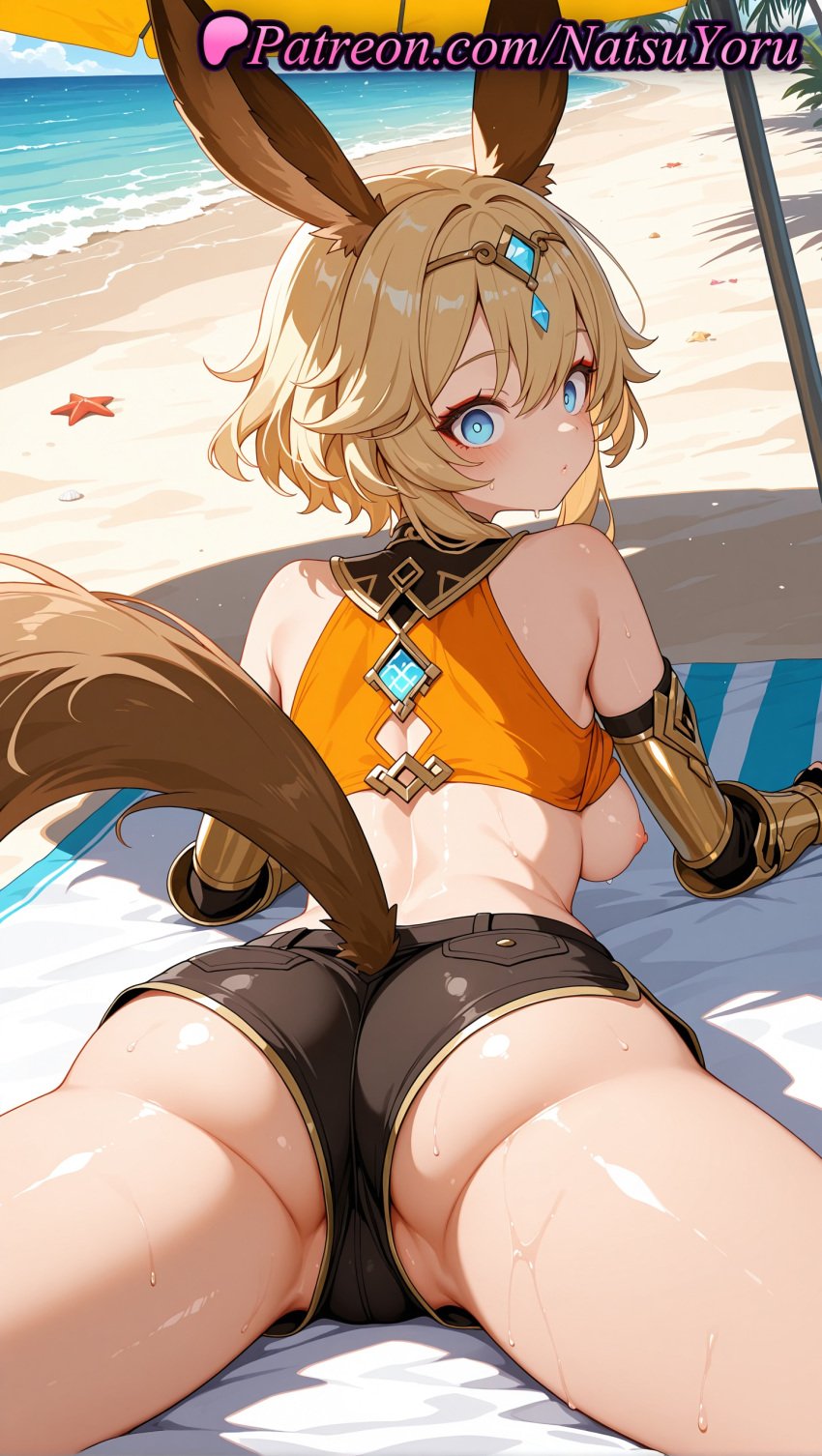 1girls 2025 @_@ ai ai_assisted ai_generated animal_ears anime anime_style ass back bangs bare_shoulders beach beach_towel beach_umbrella black_shorts blonde_hair blue_eyes blush breasts breasts_out bust busty cameltoe circlet closed_mouth clothes_lift crop_top day female female_focus female_only from_behind genshin_impact gloves hair_between_eyes hentai hi_res high_quality high_resolution highres hoyoverse juicy_butt kachina_(genshin_impact) large_breasts looking_at_viewer looking_back lying medium_breasts micro_shorts mihoyo mihoyo_technology_(shanghai)_co._ltd. natsuyoru nipples nipples_outside ocean on_stomach orange_shirt oshiri outdoors partially_visible_vulva patreon rabbit_ears rabbit_girl rabbit_tail sand shiny shiny_skin shirt shirt_lift shore short_hair short_shorts shorts sideboob sidelocks sky sleeveless sleeveless_shirt solo solo_female spread_legs stable_diffusion starfish sweat tail thighs towel umbrella uncensored_nipples underbutt voluptuous voluptuous_female water wet