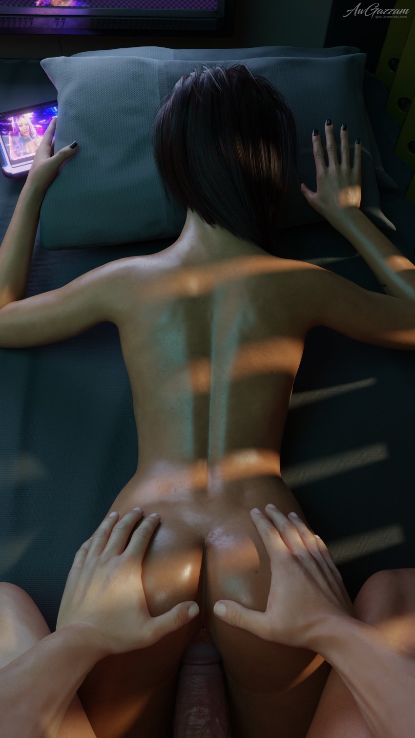 anus ass aw-gazzam back behind_view blender cyberpunk_2077 face_down_ass_up hands_on_ass male penetration penis pussy rear_pussy rear_view valerie_(cyberpunk_2077)