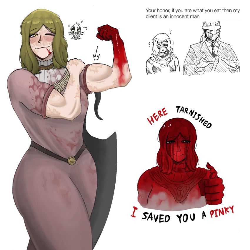 1girls anastasia_tarnished-eater big_ass big_breasts blood curvy elden_ring eyegotboner female female_focus flexing flexing_bicep fromsoftware lawyer muscular muscular_female tarnished thick_thighs