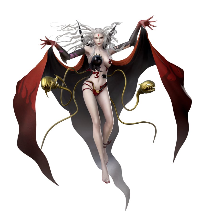 1girls 3d 3d_(artwork) 3d_model body_markings bra breasts cloud_of_darkness feet final_fantasy final_fantasy_iii half_naked hi_res highres legs lipstick looking_at_viewer midriff official_art pale_skin panties red_eyes silver_hair square_enix