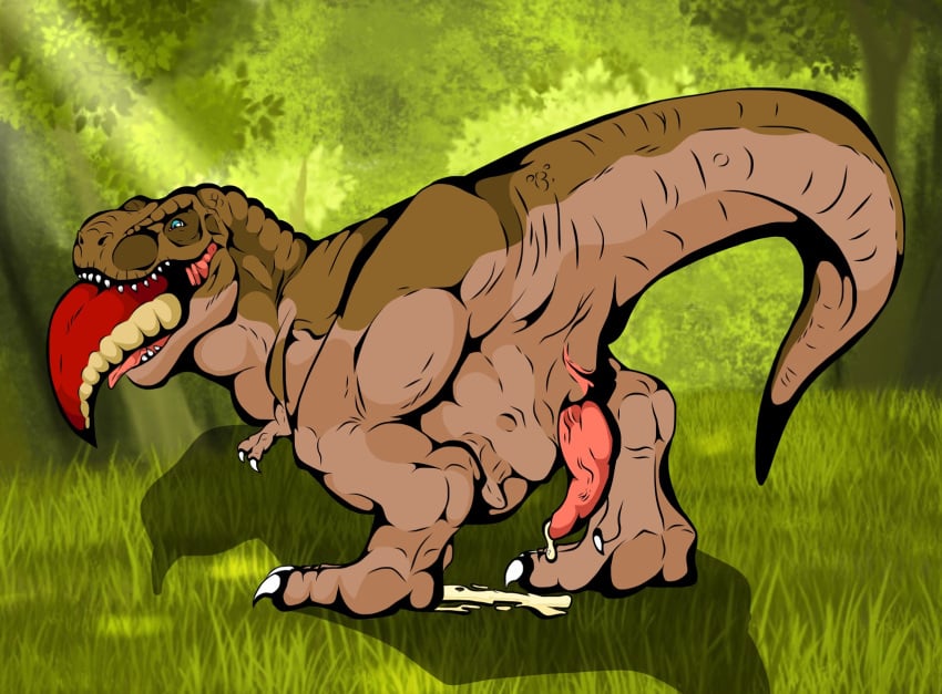 ambiguous_gender anus cannibalism crimson_the_trex crimsonrex cum dinosaur feral forest hi_res male oral_vore orgasm penis rothar theropod tree tyrannosaurus_rex vore