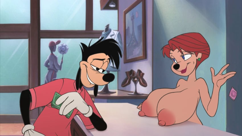 1boy 1girls an_extremely_goofy_movie big_breasts blue_eyes breasts condom disney earrings edit editfag female goof_troop huge_breasts large_breasts lipstick male max_goof nipples red_hair screenshot screenshot_edit short_hair smile straight teeth topless