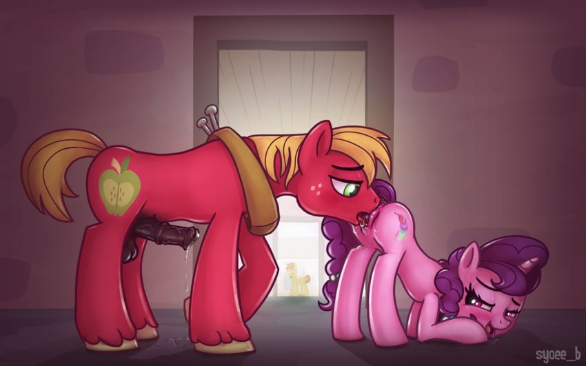 animal_genitalia animal_penis anus ass_up balls being_watched big_macintosh_(mlp) blush cunnilingus cutie_mark darkened_genitals detailed_background duo_focus earth_pony equine equine_penis eye_contact feather_bangs_(mlp) female feral friendship_is_magic green_eyes group half-closed_eyes horn horse horsecock indoors looking_at_partner looking_back looking_pleasured male mammal my_little_pony one_leg_up open_mouth oral orange_hair penis pink_eyes pony precum purple_hair pussy sex side_view straight sugar_belle syoee_b tongue tongue_out unicorn unicorn_horn vaginal_penetration wide_eyed