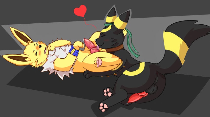 anus arkoh arkoh_umbreon balls cum eeveelution fan_character fellatio feral jetta_the_jolteon jolteon male nintendo oral penis pokémon_(species) pokemon pokemon_(species) precum sex tongue umbreon video_games yaoi