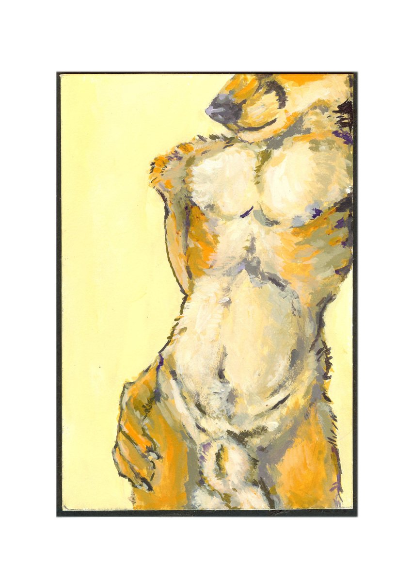 acrylic anthro balls canine cbrn_hyena fox fur male male_only mammal muscular nude penis pinup pose smile solo standing traditional_media_(artwork)