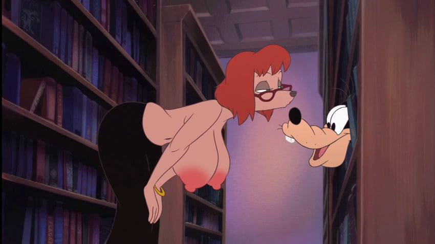 an_extremely_goofy_movie anthro bedaxe disney edit furry furry_only glasses goof_troop goofy green_eyes huge_breasts nipples no_humans screenshot screenshot_edit sylvia_marpole topless