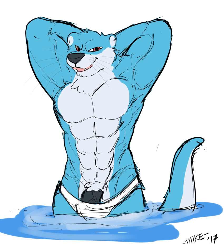 -mike- barazoku clothing male male_only mammal muscular mustelid otter otter-casey penis solo speedo swimsuit water