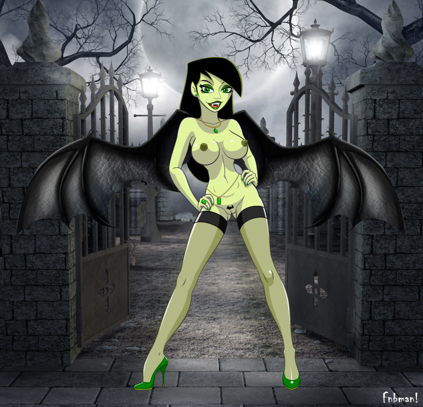 1girls alternate_version_available artist_name ass_visible_through_thighs bare_shoulders batwings big_breasts black_hair breasts busty cleavage cosplay curvy detailed_background disney disney_channel ear_piercing earrings erect_nipple erect_nipples eyeliner eyeshadow female female_only fnbman footwear front_view green_eyes green_lipstick green_nipples half-dressed half_dressed hand_on_hip hands_on_hip hands_on_hips high_heels hourglass_figure human innie_pussy kim_possible legwear lipstick long_hair looking_at_viewer makeup medium_breasts miss_go moon nail_polish naked naked_footwear naked_heels naked_stockings naked_thighhighs necklace night nipple_slip nipples nude open_mouth outdoor outside piercing pose posing pussy ring see-through shadow shaved_pussy shego shiny shiny_skin solo standing stockings tattoo text thighhighs vampire voluptuous wide_hips wide_stance wings