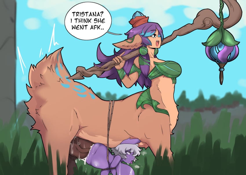 1futa 1girls belly_riding bondage centauress centauroid cervine cum deer deer_taur female futa_on_female futanari horsecock horsecock_futanari league_of_legends lillia_(league_of_legends) sumidero tristana undercarriage yordle