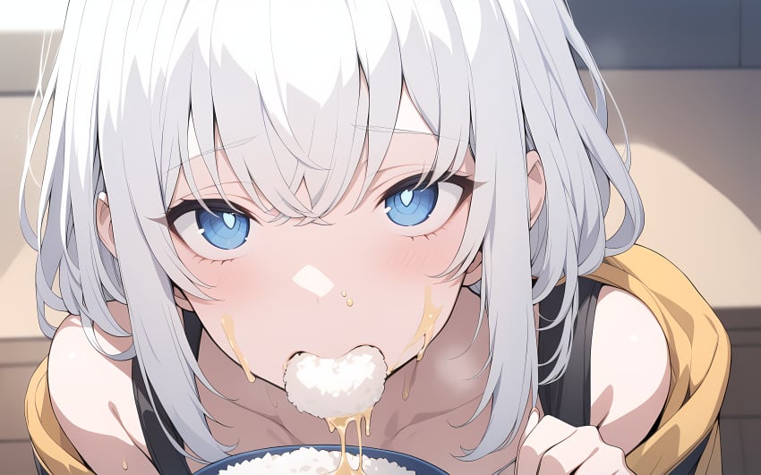 1female 1girls 2catfluffs absurd_res ai_generated ai_hands black_bra blue_eyes blush blush_lines blushing_at_viewer blushing_female classroom classroom_setting dark_bra detailed_eyes eating eating_food female female_focus female_human female_only food high_resolution human long_hair long_hair_female looking_at_viewer obedience obedient oc orange_shirt original_character peeing peeing_on_another piss_drinking piss_on_food rice stable_diffusion urine urine_drinking urine_in_container urine_in_food urine_in_mouth urine_on_face urine_on_food urophilia very_high_resolution white_hair yellow_shirt