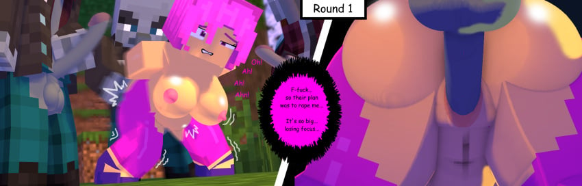 ahe_gao assless_pants blush blush_lines clenched_teeth close-up comic_page comic_panel defeat_sex defeated defeated_heroine exposed_ass exposed_breasts exposed_pussy eyes_rolling_back forest forest_background forest_sex game illager_(minecraft) jeans mine-imator minecraft pillager_(minecraft) pink_clothing pink_eyes pink_hair pink_pants pink_shirt rape rape_face restrained restrained_arms ripped_clothing ripped_pants ripping_clothing shiny_breasts shiny_skin surprised surprised_expression sweaty_breasts tearing_clothes tearing_clothing torn_clothes torn_clothing torn_pants vaginal_penetration vindicator_(minecraft)