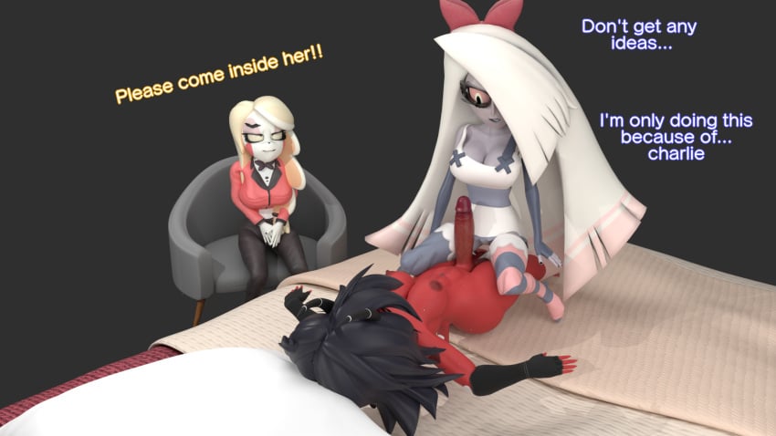 3d charlie_morningstar_(hazbin_hotel) cheating cuck_chair cucked_by_futa cuckold cuckquean female femdom futa futa_on_female futanari hazbin_hotel helluva_boss heperson millie_(helluva_boss) netorare ntr vaggie_(hazbin_hotel)