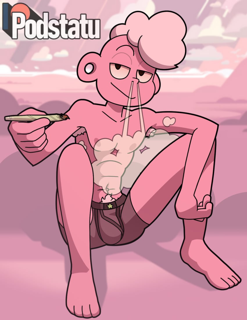 1boy armpit armpit_hair armpits bulge cartoon_network casual casual_exposure casual_nudity casual_topless chilling gauged_ear gay half-closed_eyes high lars_barriga male male_only off_colors_(steven_universe) offering pink_body pink_hair podstatu pubic_hair pubic_hair_peek sitting_on_floor sitting_on_ground smoke_from_nose smoking smoking_weed steven_universe stretched_ears teen_boy teenager underwear underwear_only yaoi