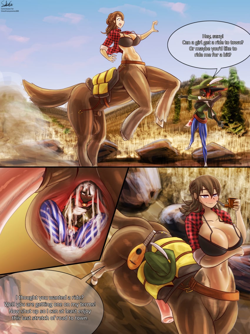 1futa 1girls 2koma animal_genitalia_on_humanoid balls bunny_girl centaur cervid_taur churning cock_vore cum cum_bath deer_taur dialogue duo english_text equid_taur female femsub futa_on_female futadom futanari horsecock horsecock_futanari horsecock_on_humanoid mostly_nude seekgr taur text vore x-ray