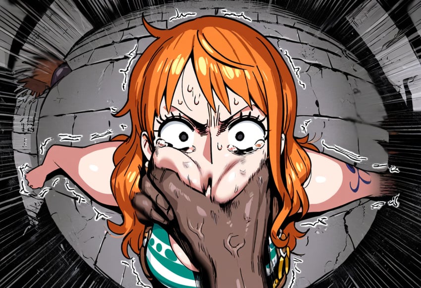 1boy 1girls abuse ai_generated cheeks crying crying_with_eyes_open dark-skinned_male face_grab female female_focus gloopai grabbing_face interracial male mouth_hold muscular_male nai_diffusion nami one_piece post-timeskip ryona scared scared_expression tear tearing_up tears trembling