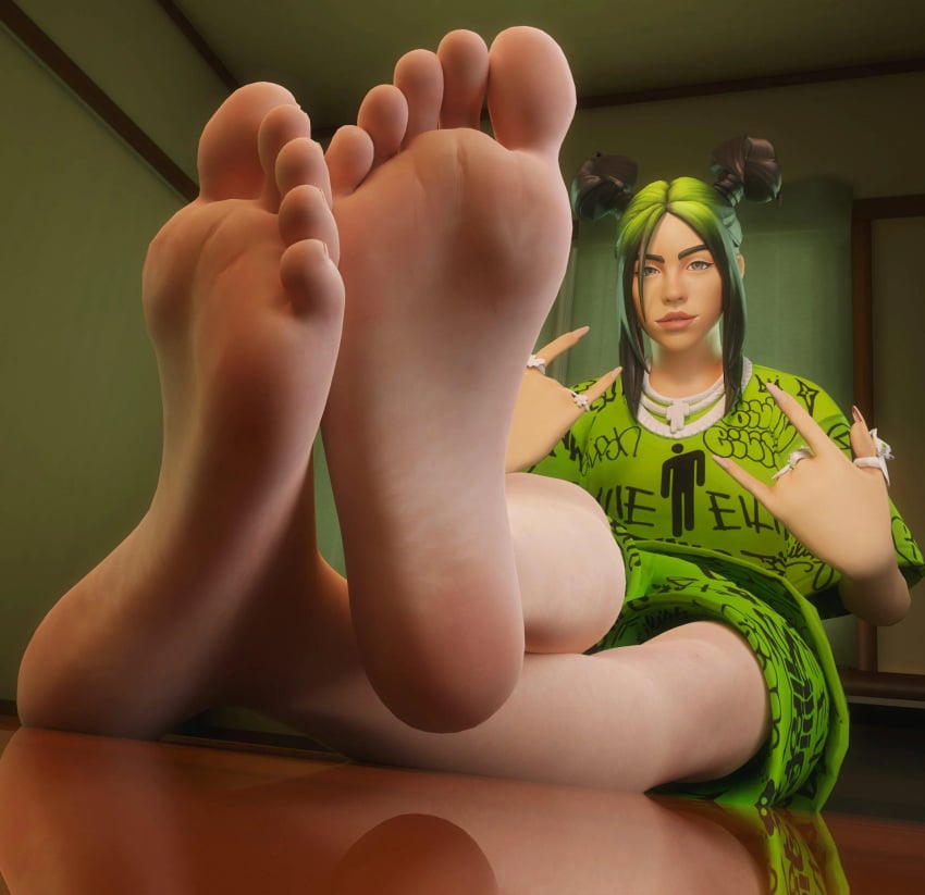 3d barefoot big_lips billie_eilish crossed_ankles crossed_legs double_bun feet female foot_fetish fortnite hair_bun hand_gesture jewelry mrgtsfloop multicolored_hair pov_feet ring rings sharp_nails sitting soles tagme toenails toes