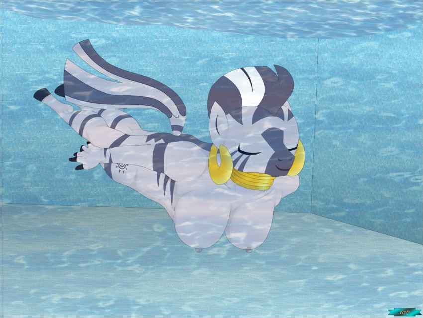 1girls anthro big_breasts breasts equid equine fab3716 female hasbro large_breasts mammal my_little_pony nude solo swimming_pool tagme underwater water zebra zecora_(mlp)