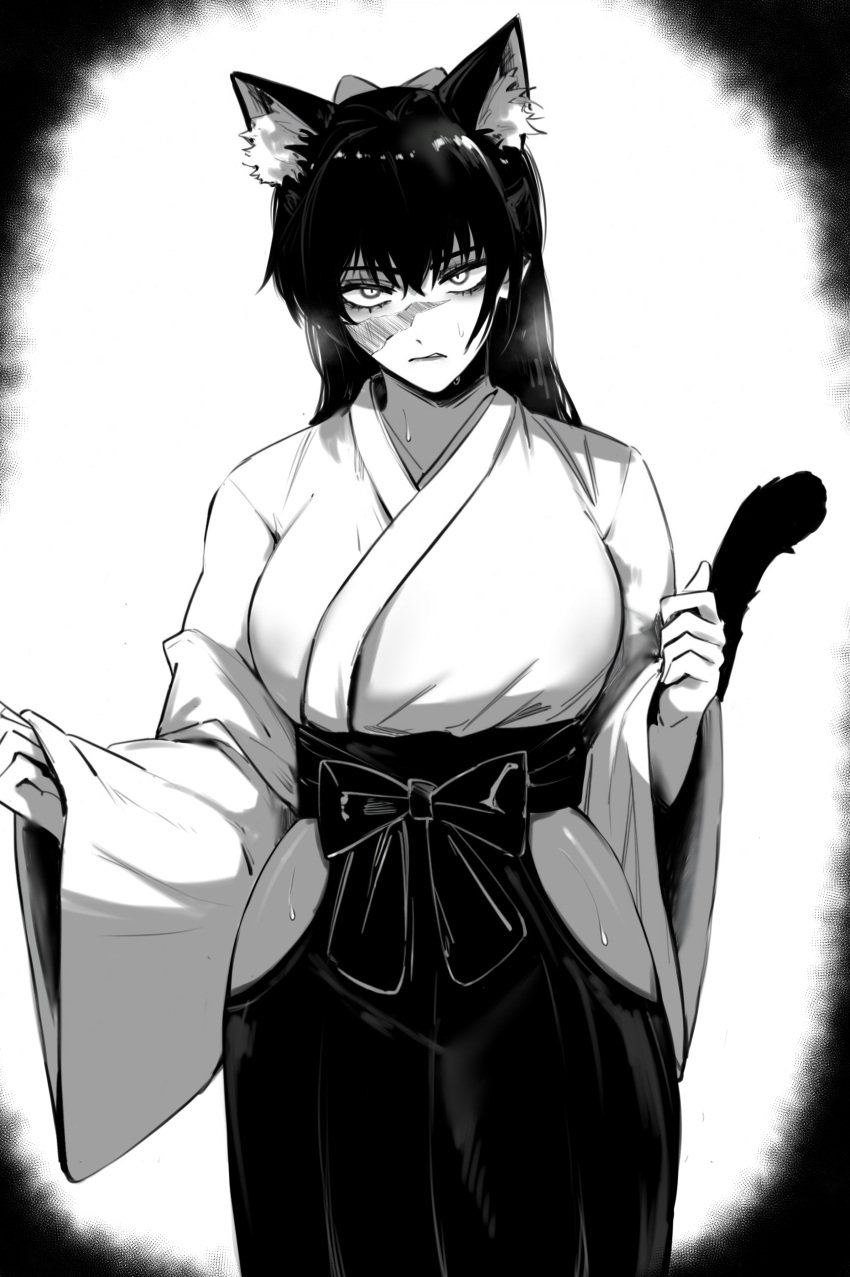 angry cat_ears jujutsu_kaisen masoq095 monochrome thighs utahime_iori