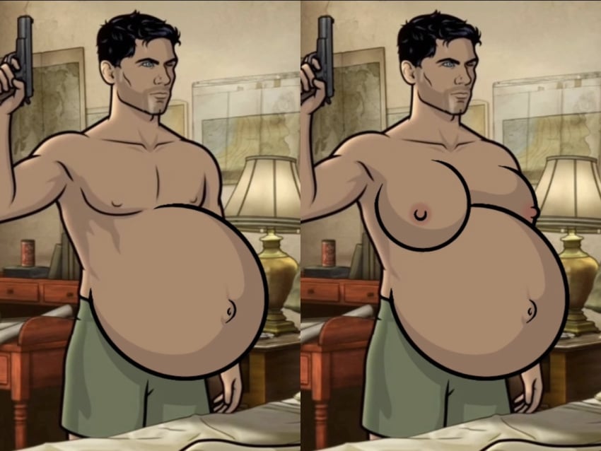 archer_(series) big_breasts gun large_breasts male_breasts male_pregnancy mpreg outie outie_belly_button outie_navel pregnant_belly pregnant_male sterling_archer thestarry900