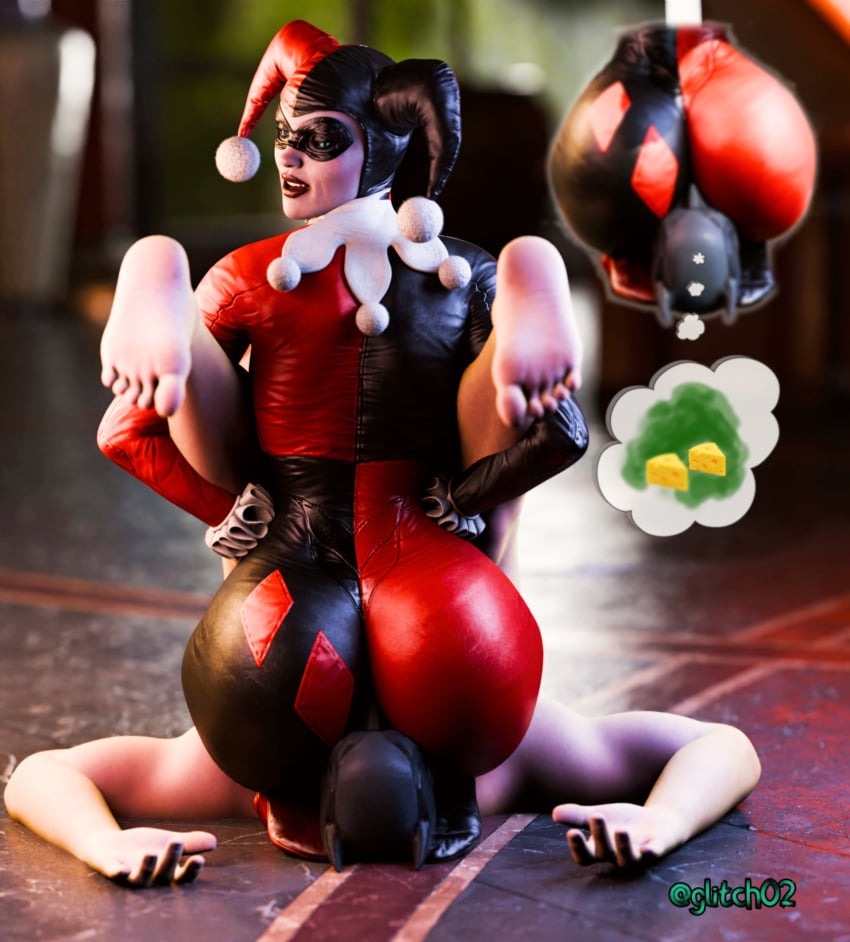 1girls 1male 3d 3d_(artwork) batman batman:_arkham_knight batman_(series) blender curvaceous curvy_figure dc dc_comics facesitting glitch02 harley_quinn harley_quinn_(classic) harley_quinn_(injustice) injustice_2 looking_at_another looking_down smelly_ass stinky_ass thick_ass thick_thighs voluptuous_female white_skin