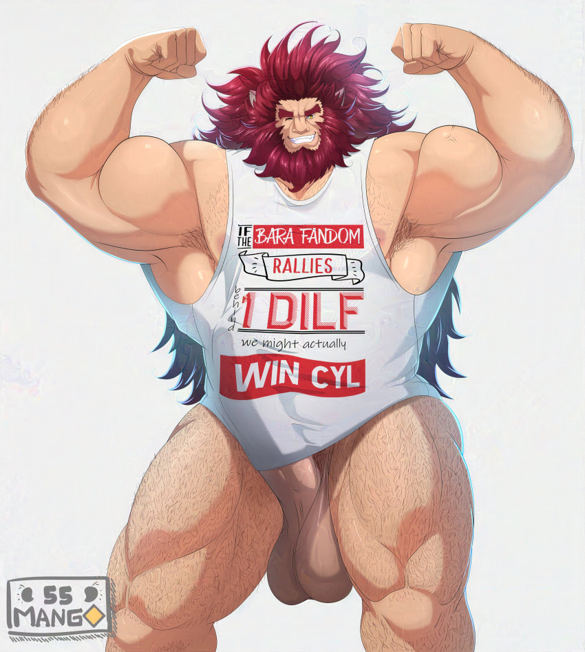 55mango balls bara beard big_balls big_penis body_hair boner caineghis_(fire_emblem) erection erection_under_clothes facial_hair fire_emblem fire_emblem:_path_of_radiance fire_emblem:_radiant_dawn flexing laguz_(race) male male_only muscles muscular nintendo penis solo solo_male tank_top