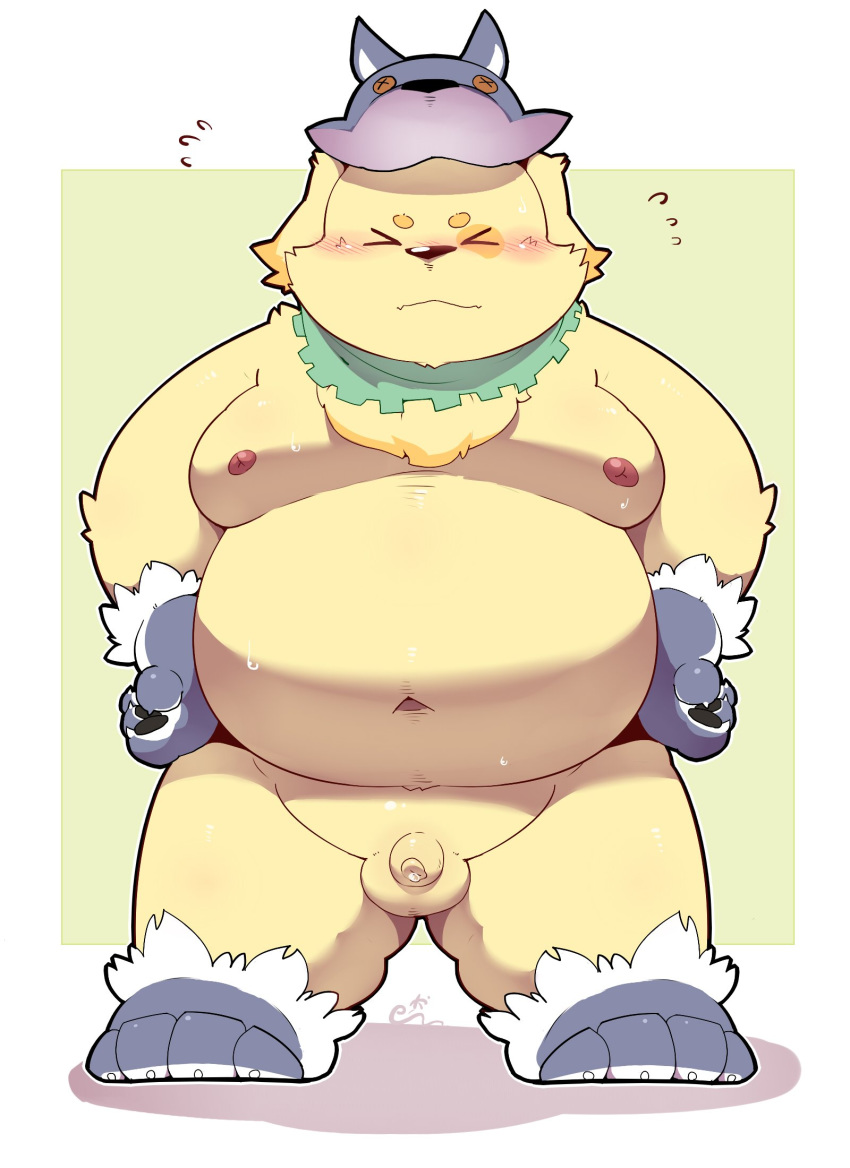 belly big_belly blush canine costume cusith fur furry halloween holidays male male_only mammal moobs mostly_nude navel nipples obese overweight overweight_male paws penis pose quanjiang scarf slightly_chubby small_penis solo solo_male tokyo_afterschool_summoners