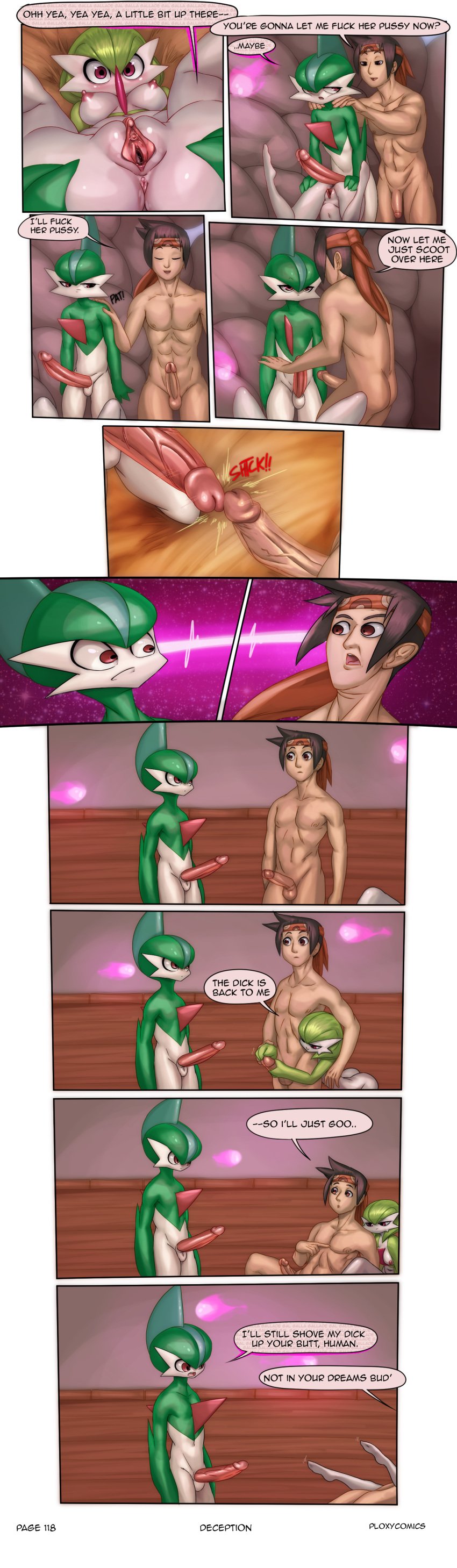 1girls 2017 2boys abs absurd_res anus bandana big_breasts big_penis black_hair blush breasts brown_hair clitoris comic dialogue english_text erect_nipples erection eye_contact female flaccid gallade gardevoir hair hi_res huge_penis human human_on_humanoid humanoid humanoid_penis interspecies male mammal massage masterploxy mostly_nude muscular muscular_male nintendo nipples nude open_mouth original_character page_118 pecs penis pokémon_(species) pokemon pokemon_(species) pokemon_dppt pokemon_rse pokephilia pussy red_eyes testicles text veins veiny_penis video_games watermark what white_balls yaoi