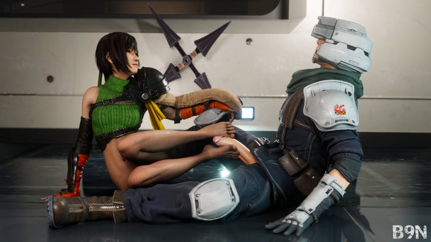 3d b9n barefoot bottomless bottomless_female feet female female_focus final_fantasy final_fantasy_vii final_fantasy_vii_remake foot_fetish footjob male/female penis_between_toes yuffie_kisaragi