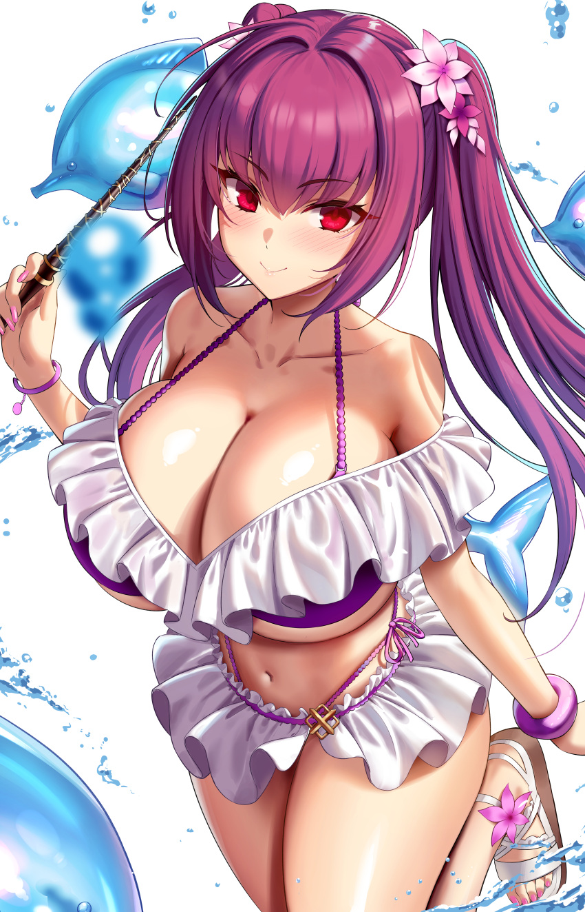 1girls bikini breasts fate/grand_order fate_(series) female hi_res hips huge_breasts kook light-skinned_female light_skin long_hair naughty_face purple_hair red_eyes scathach_(fate) scathach_skadi scathach_skadi_(swimsuit_ruler)_(fate) thick_thighs thighs wide_hips