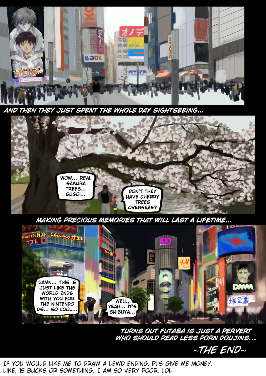 1boy 1girls akihabara_(tokyo) atlus booty_shorts comic comic_page dark-skinned_male english english_text female female_only furcifur glasses headphones jacket light-skinned_female light_skin muscular_male orange_hair persona persona_5 pervert sakura_futaba text