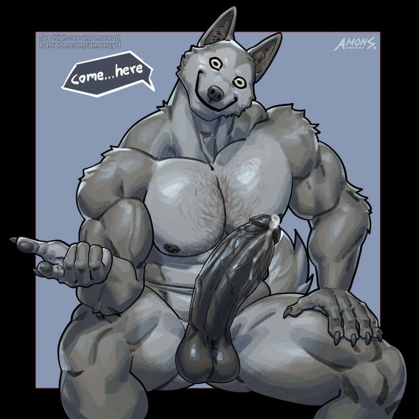 1:1 2024 amon-sydonai anthro balls bodily_fluids canid canine canis claws creepy creepypasta demon domestic_dog fur genital_fluids genitals hi_res horizontal_pupils humanoid_genitalia humanoid_penis husky inviting leaking_precum male male_only mammal muscular muscular_anthro muscular_male nipples nordic_sled_dog patreon pawpads pecs penis precum pupils signature smile.dog solo spitz text url vein veiny_penis