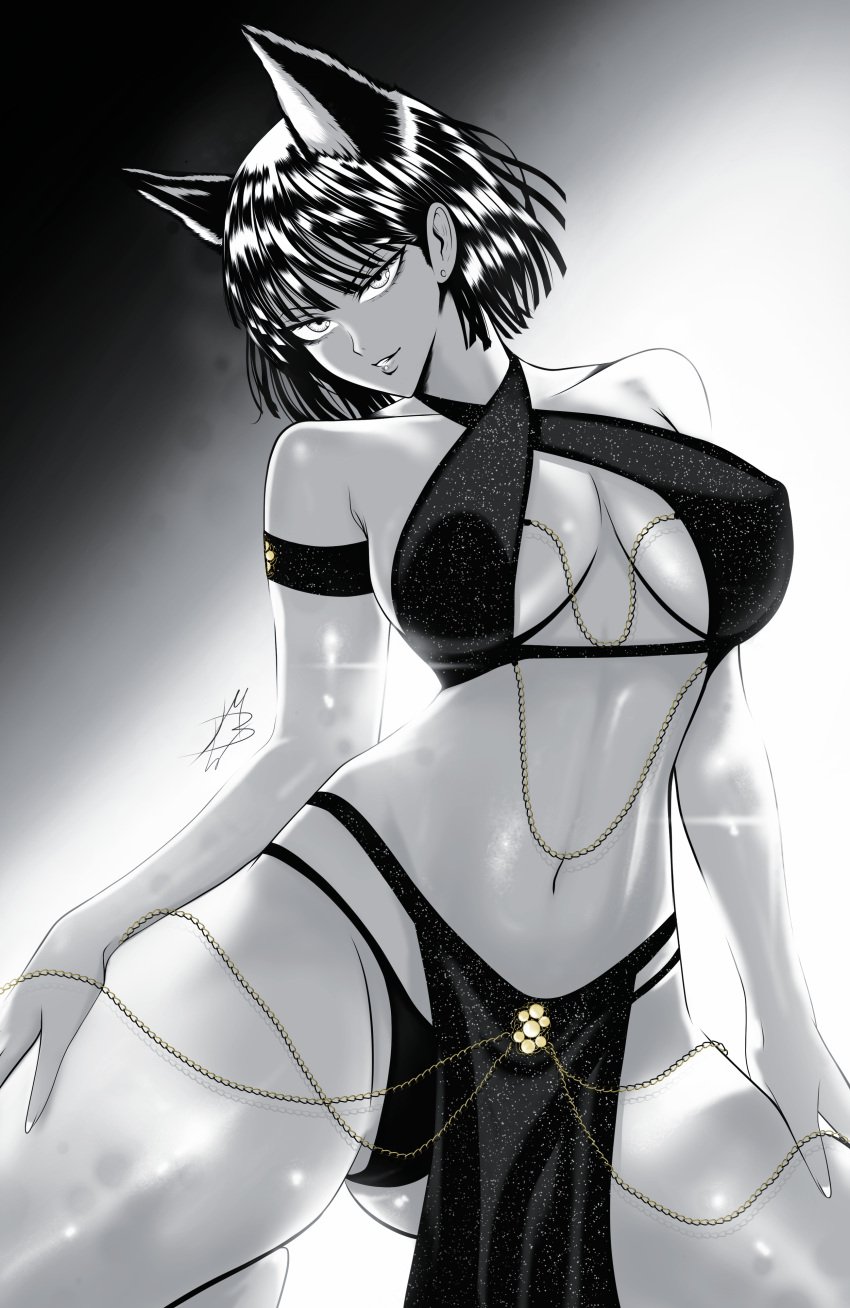 1girls bare_arms bare_legs bare_shoulders bare_thighs big_breasts black_hair clothed clothing color dress female female_focus female_only fubuki_(one-punch_man) hi_res large_breasts light-skinned_female light_skin looking_at_viewer mostlybluewyatt nipples_visible_through_clothing one-punch_man short_hair solo solo_female tagme thick_thighs yomorio_lingerie