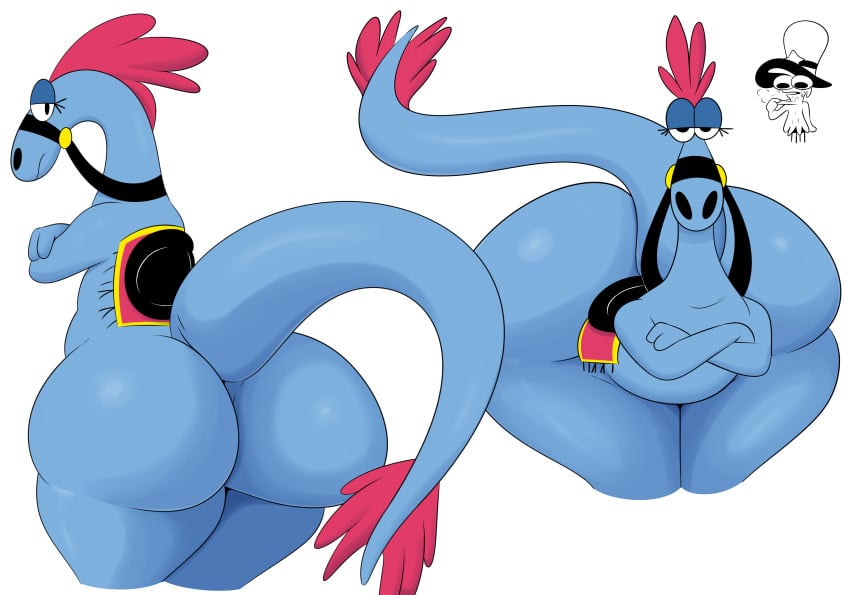 absurd_res alien anthro ass big_butt blue_body coffee_demon crossed_arms disney equid equine female hi_res huge_butt male mammal nude rear_view simple_background sylvia_(wander_over_yonder) tail wander wander_over_yonder