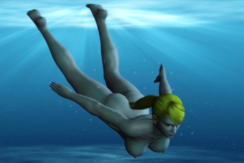 3d blonde_hair breasts feet female jc-starstorm metroid nintendo nude samus_aran sarah_bryant swimming underwater virtua_fighter water