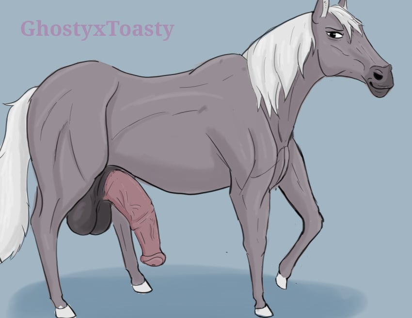 absurd_res anatomically_correct anatomically_correct_genitalia anatomically_correct_penis anima animal_genitalia animal_penis balls equid equine feral genitals ghostyxtoasty hair half-erect hi_res hooves horse male mammal mane penis realistic_feral saggy_balls shaded simple_background solo solo_focus tail vein veiny_penis white_hair